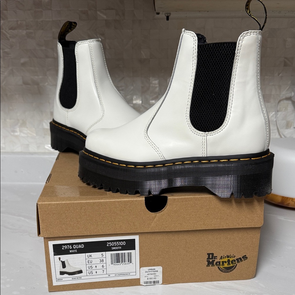 Dr. Martens White Leather Ankle Boots